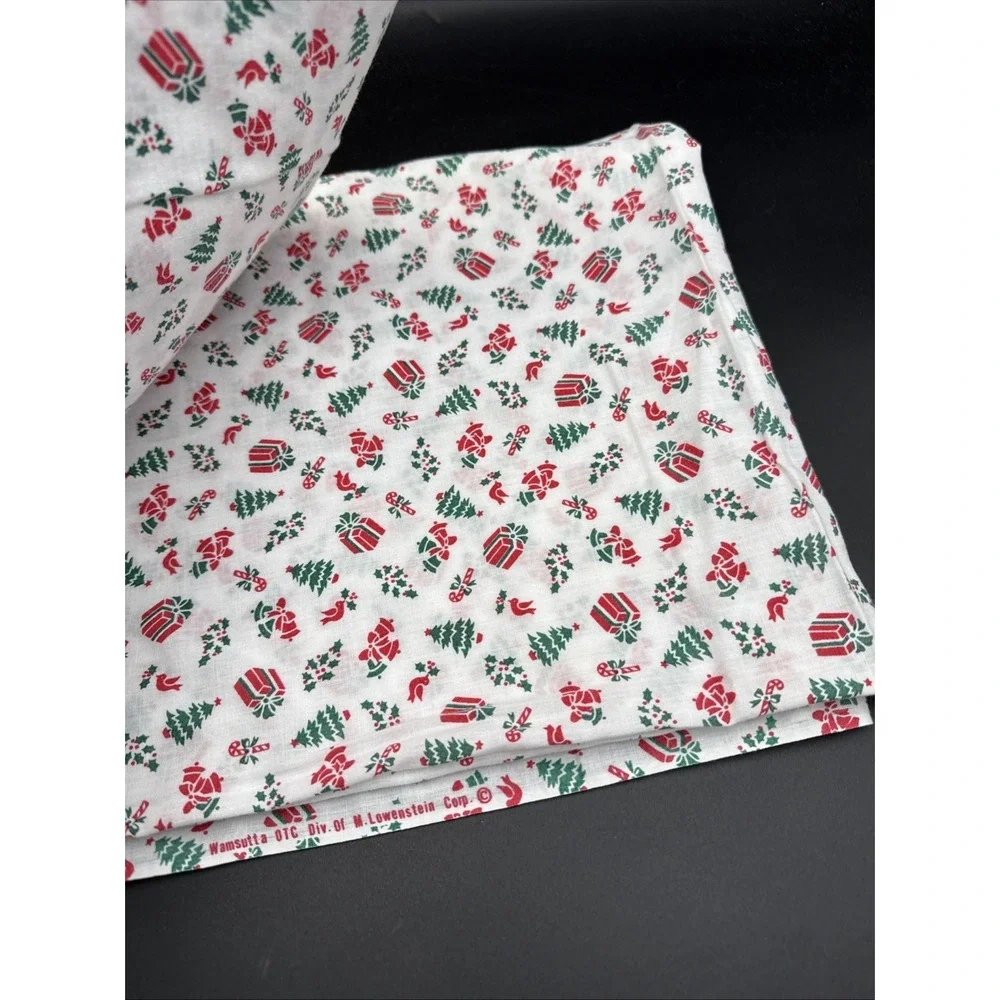vintage wamsutta cotton fabric Christmas Trees Bells Lowenstein 47 X 44